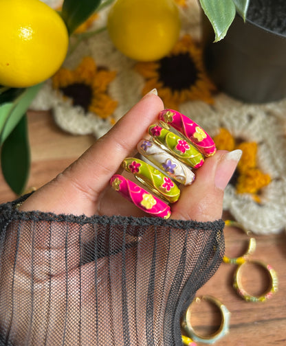 Floral Enamel Adjustable Ring