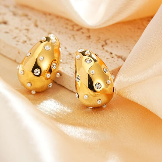 Karishma - Rhinestone Studded Tear Drop Earrings