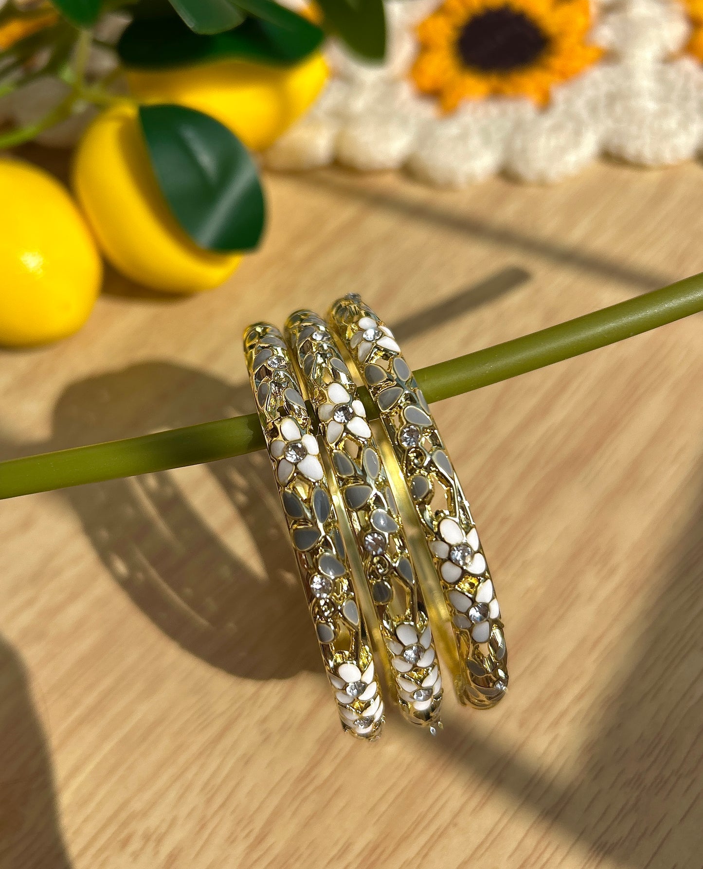 Grey Flower Vintage Bangles