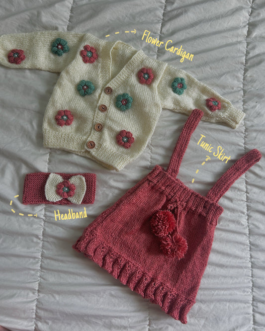 Flower Coord set- Dungree Skirt with Cardigan & Headband