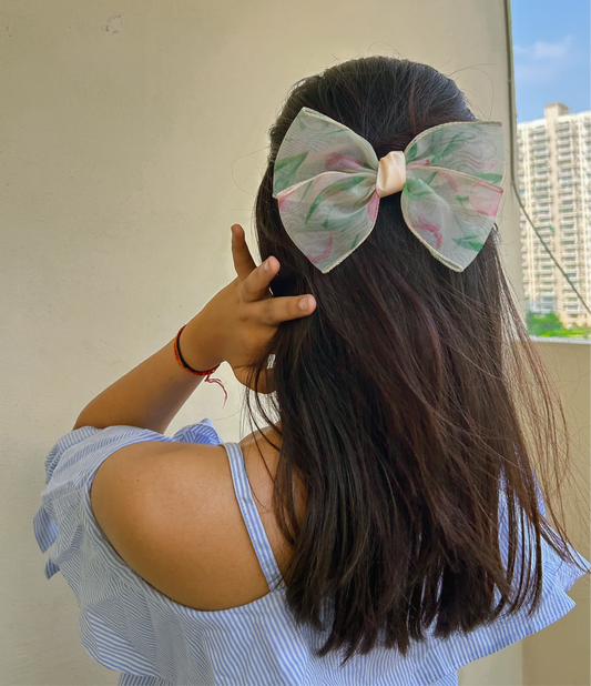 Organza floral bow clip