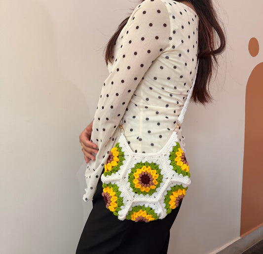 Sunflower Bloom Crochet Sling Bag 🌻