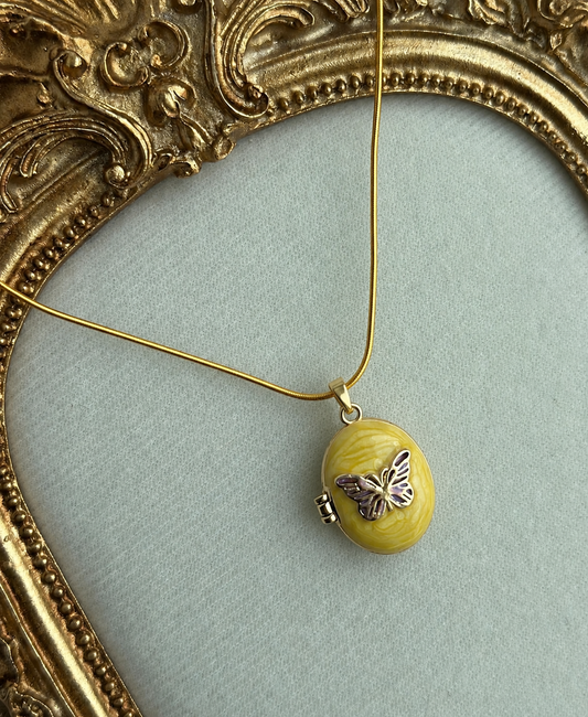 Yellow Butterfly Photo Locket Necklace