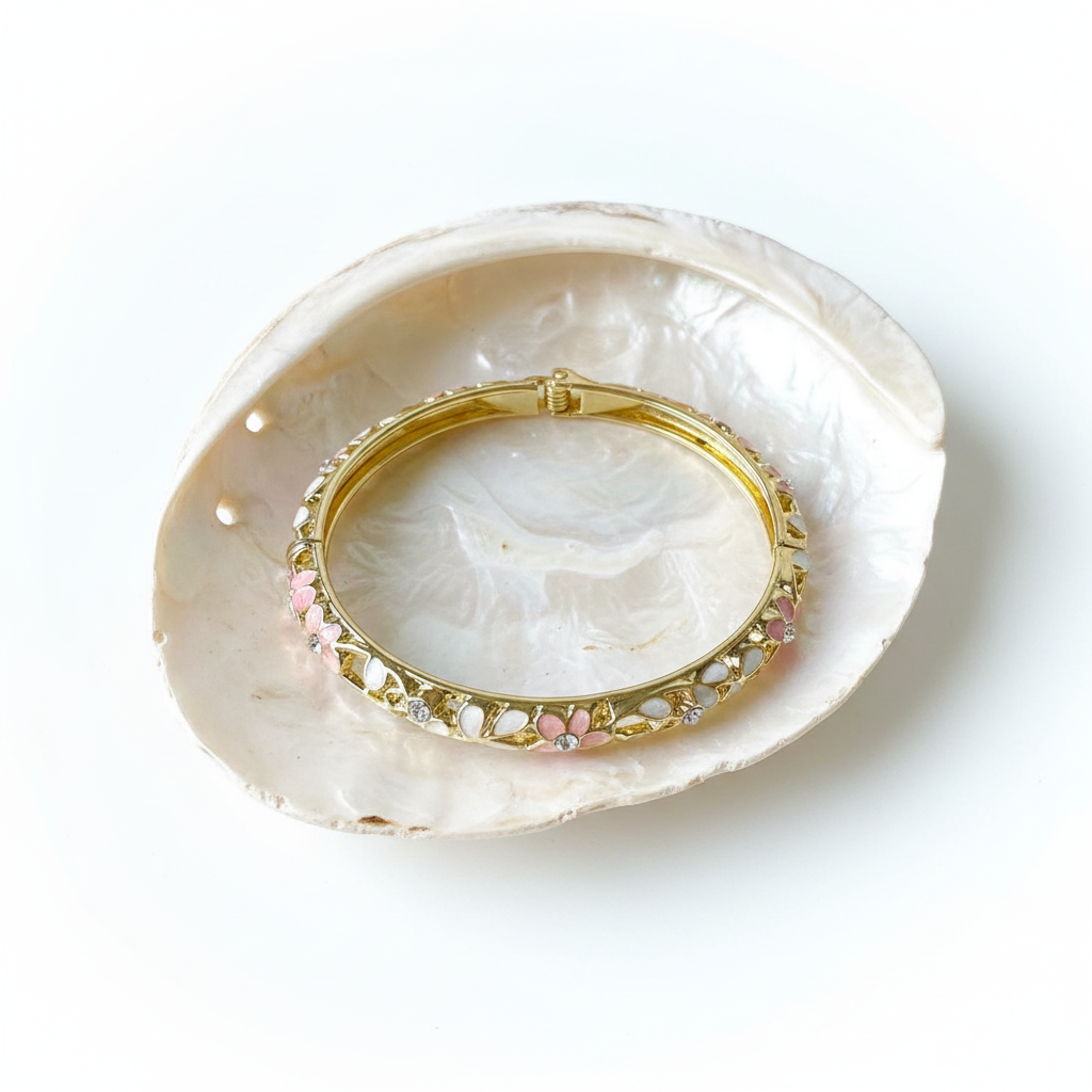 Pink& white flower vintage bangle (each bangle)