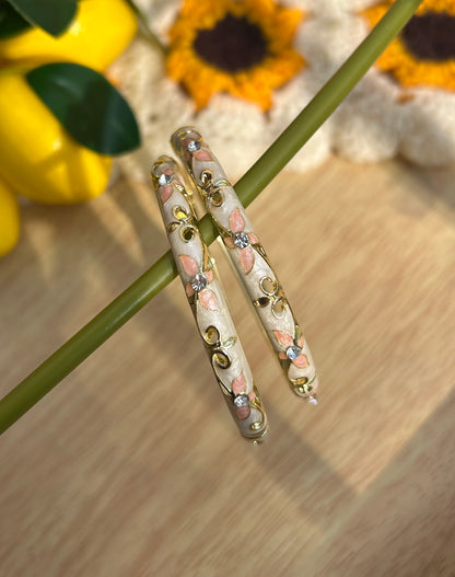 White & Pink floral Bangles