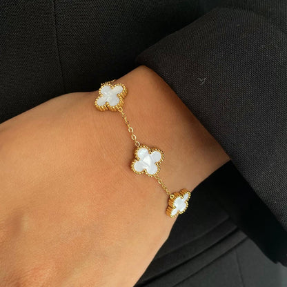 White Pearl Enamelled Clover Bracelet
