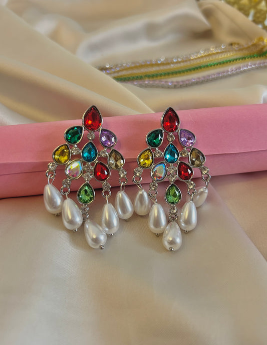 Rainbow Chandelier Pearl Drop Earrings