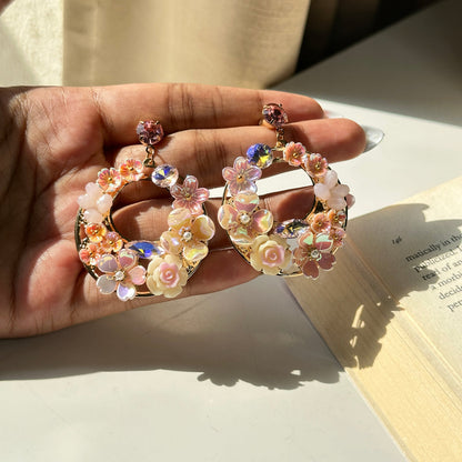 Fairy Ring Flower Earrings (Pink)
