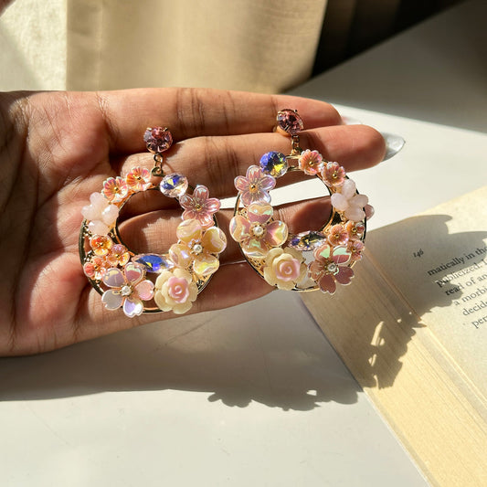 Fairy Ring Flower Earrings (Pink)