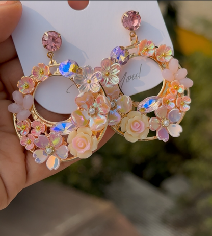 Fairy Ring Flower Earrings (Pink)