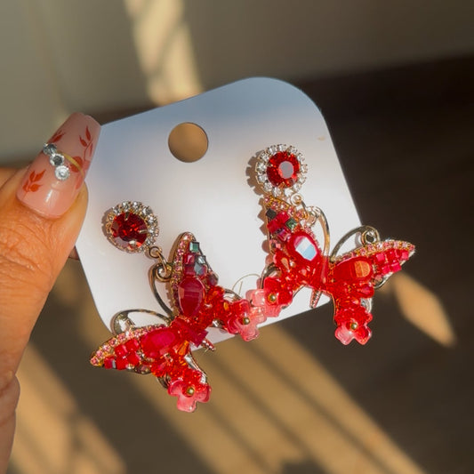 Fluttering Butterfly Dangle Earrings (red)