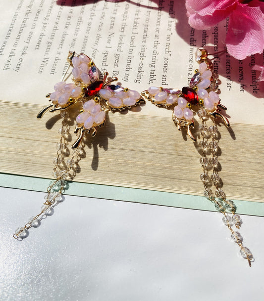 Fluttering Butterfly Crystal Dangle Earrings