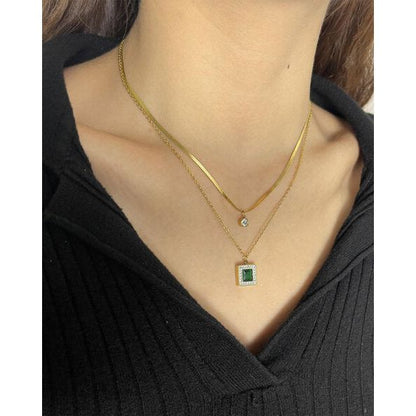 Gold Plated Double Layer Emerald Serenity energy necklace