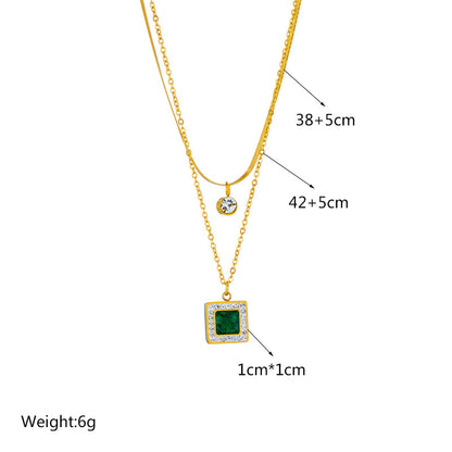 Gold Plated Double Layer Emerald Serenity energy necklace
