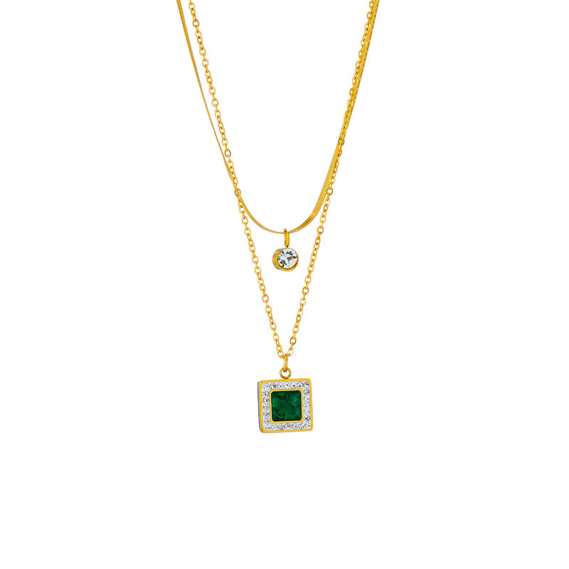Gold Plated Double Layer Emerald Serenity energy necklace