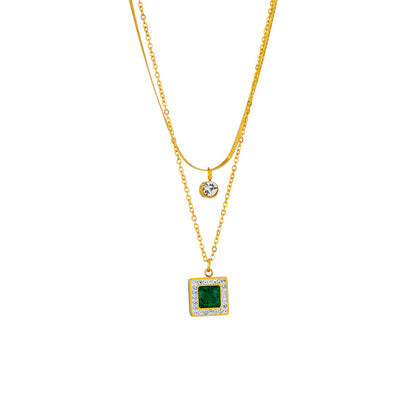 Gold Plated Double Layer Emerald Serenity energy necklace