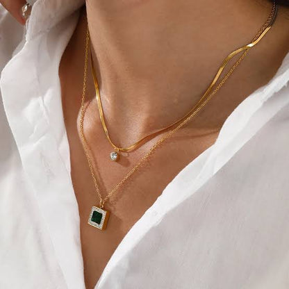 Gold Plated Double Layer Emerald Serenity energy necklace