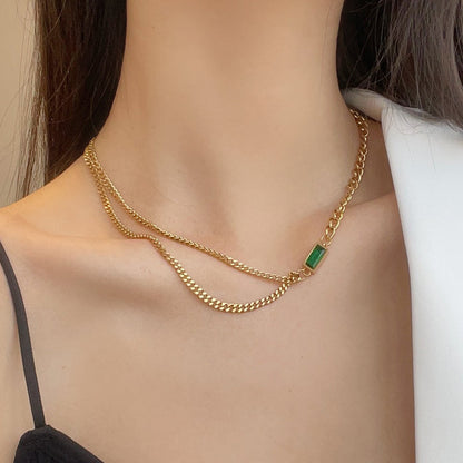 Emerald Zicron Double Chain Necklace
