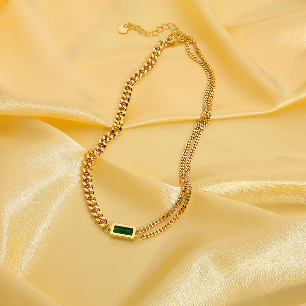 Emerald Zicron Double Chain Necklace
