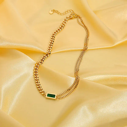 Emerald Zicron Double Chain Necklace