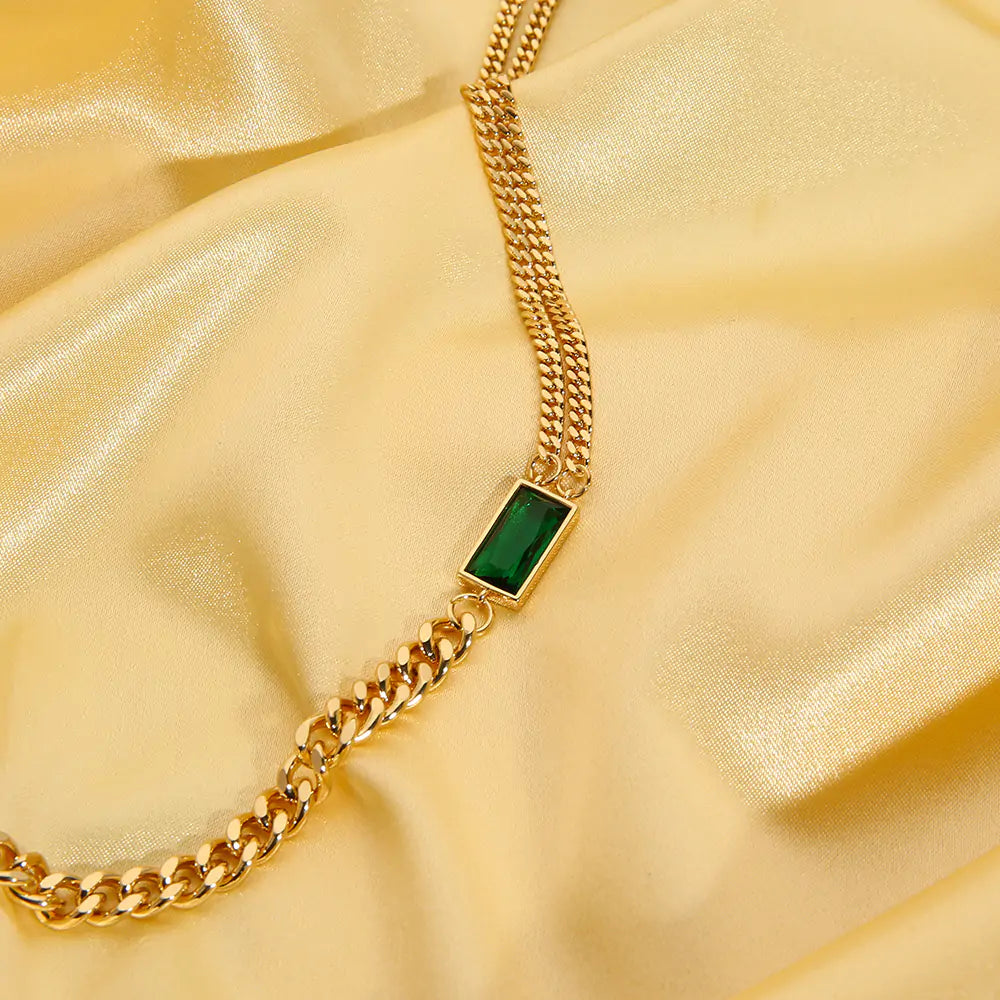 Emerald Zicron Double Chain Necklace
