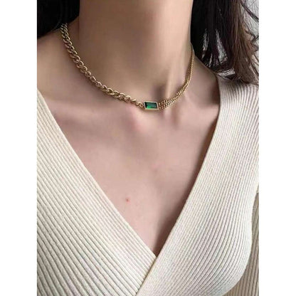 Emerald Zicron Double Chain Necklace