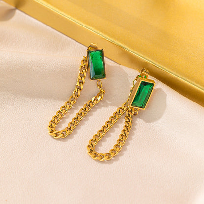 Noor - Emerald Chain Drop Earrings