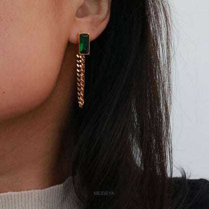 Noor - Emerald Chain Drop Earrings