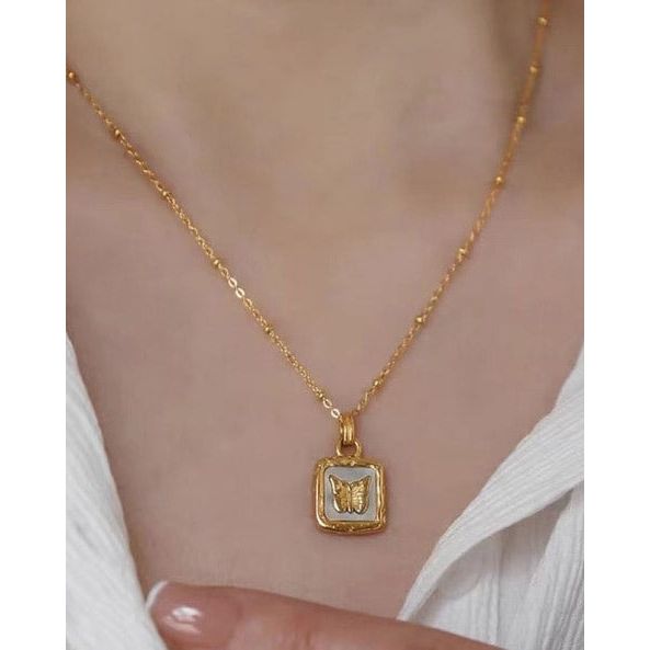 Emilia - Butterfly Square Shell Pendant Necklace