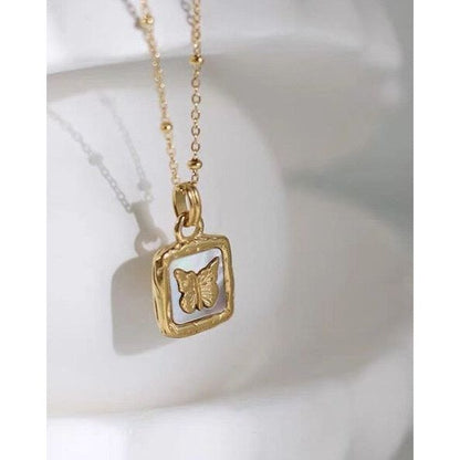 Emilia - Butterfly Square Shell Pendant Necklace