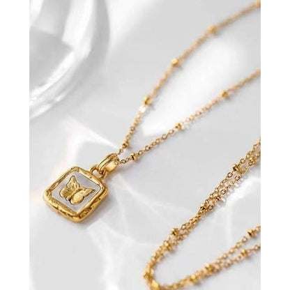 Emilia - Butterfly Square Shell Pendant Necklace