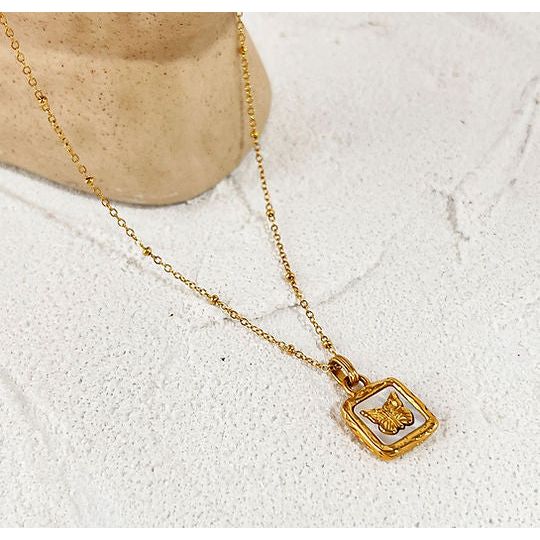 Emilia - Butterfly Square Shell Pendant Necklace