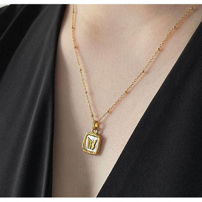 Emilia - Butterfly Square Shell Pendant Necklace