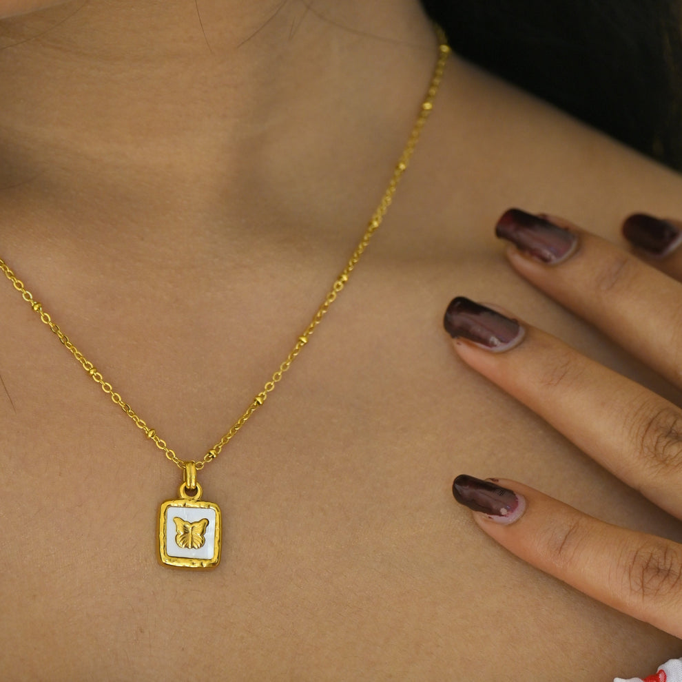 Emilia - Butterfly Square Shell Pendant Necklace