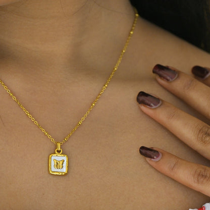 Emilia - Butterfly Square Shell Pendant Necklace