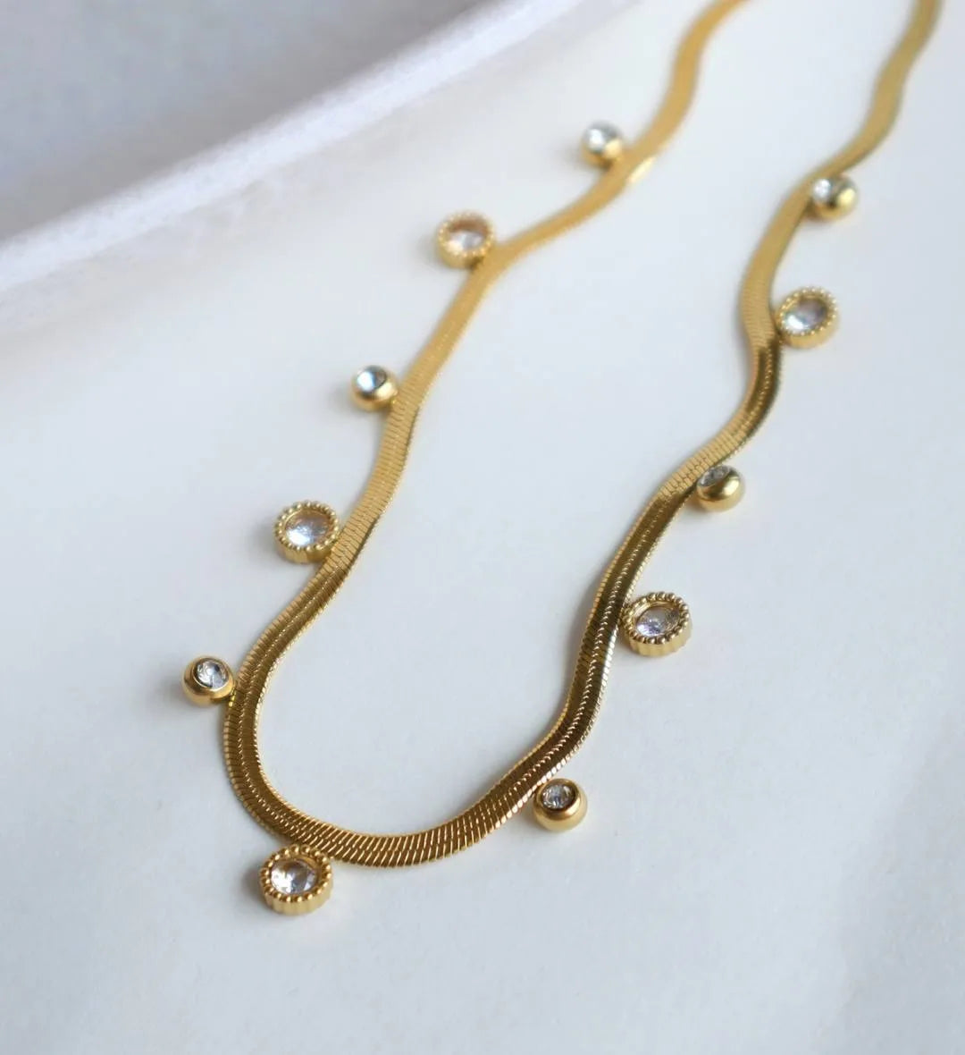 White Stone Drop Snake Chain Necklace