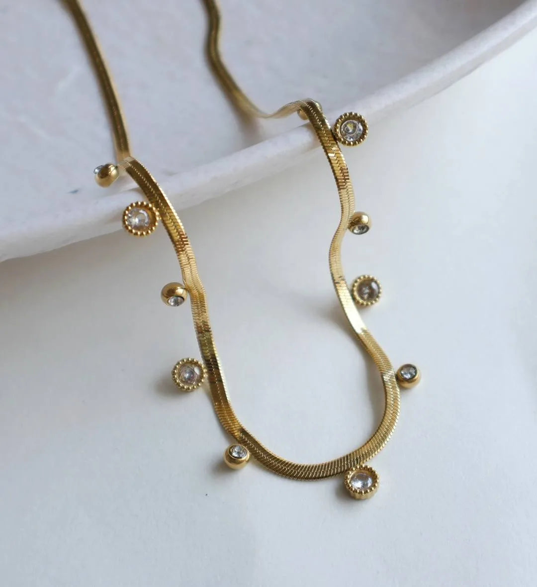 White Stone Drop Snake Chain Necklace