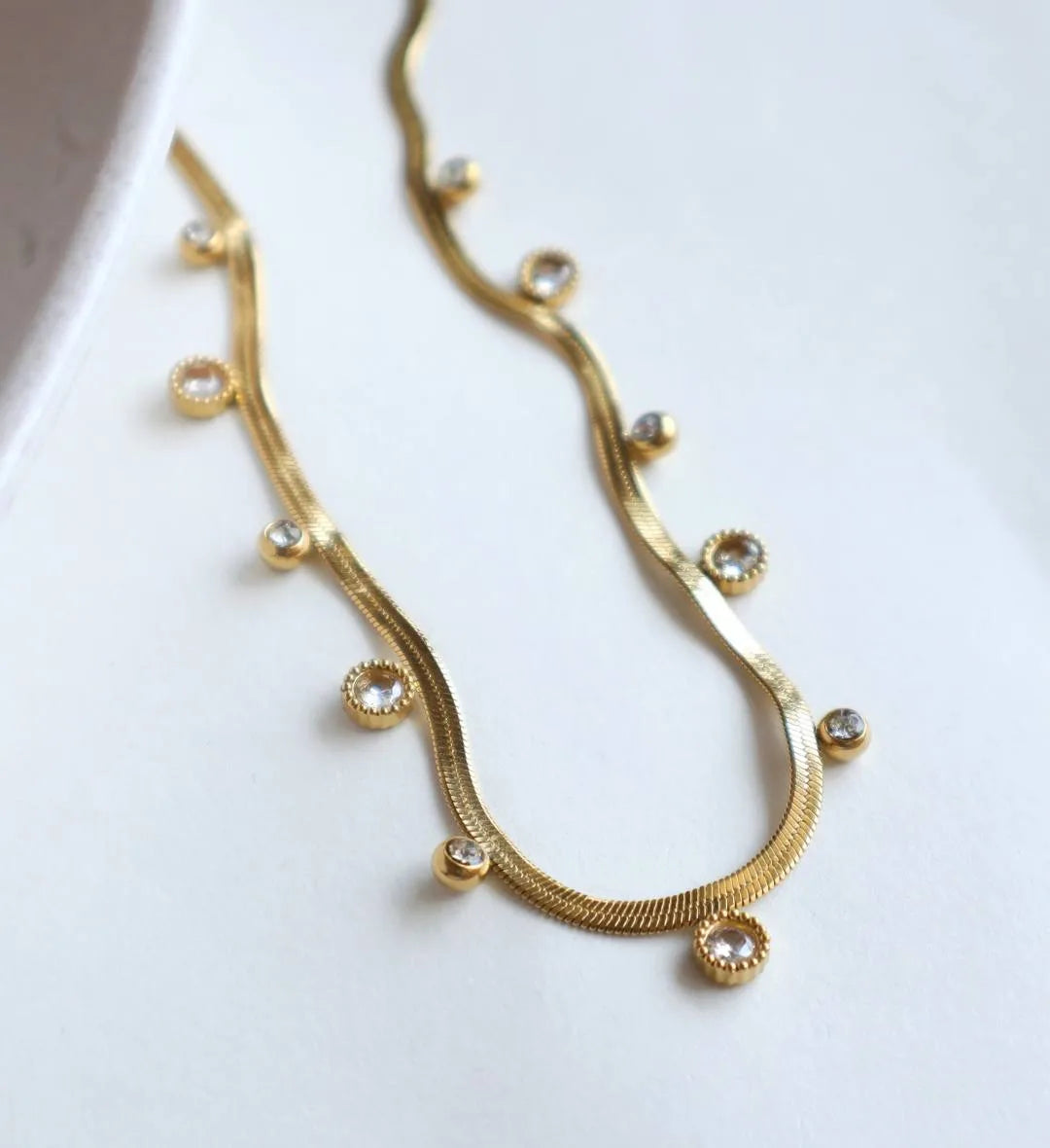 White Stone Drop Snake Chain Necklace