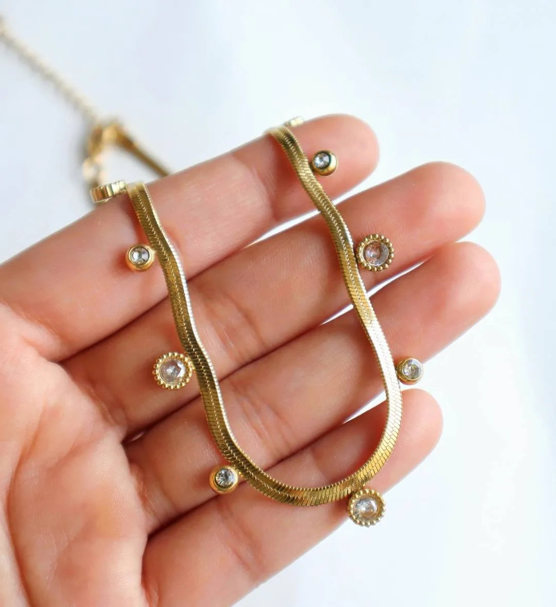 White Stone Drop Snake Chain Necklace