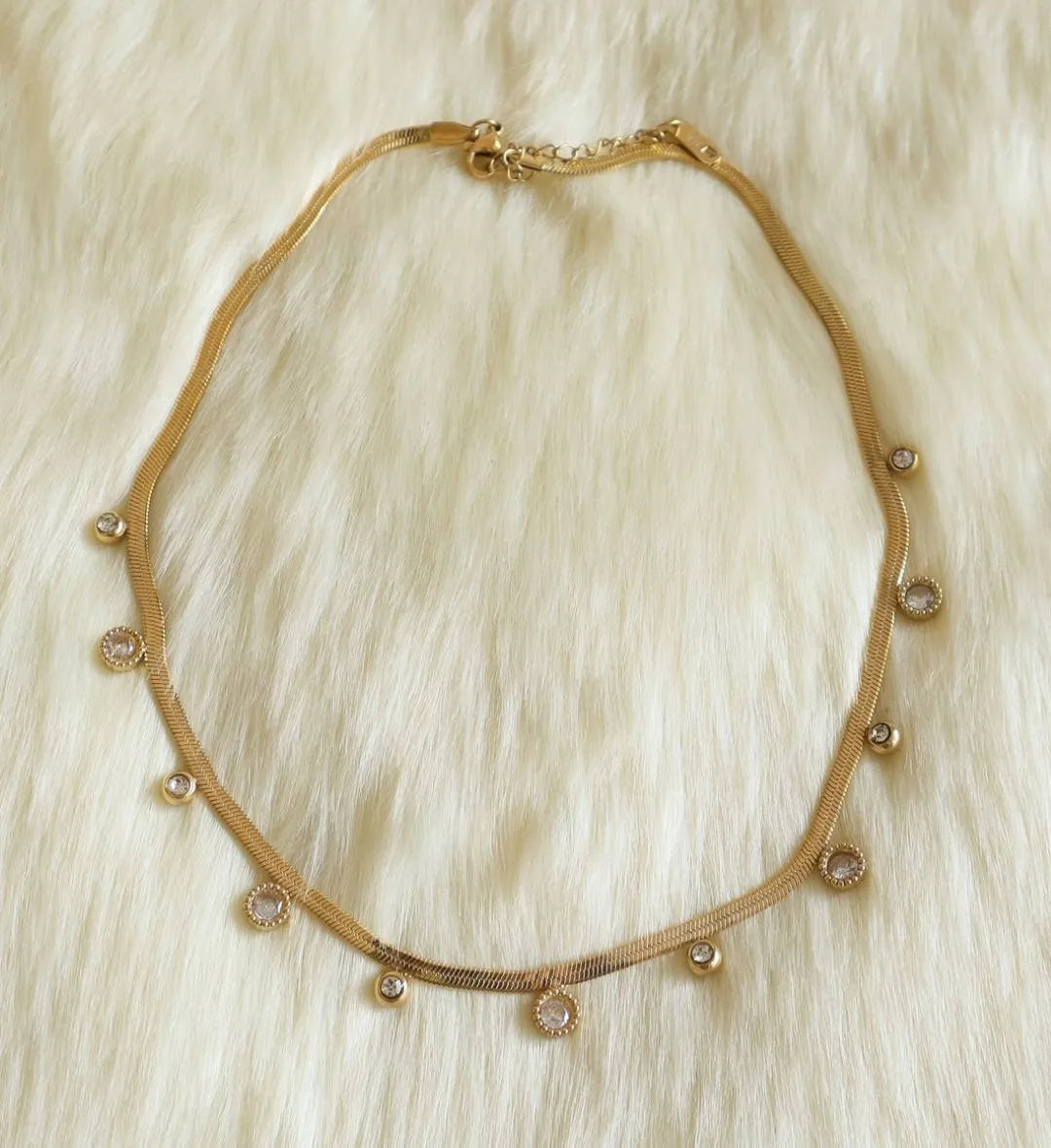 White Stone Drop Snake Chain Necklace