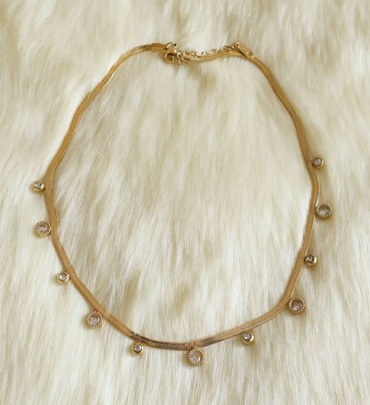 White Stone Drop Snake Chain Necklace