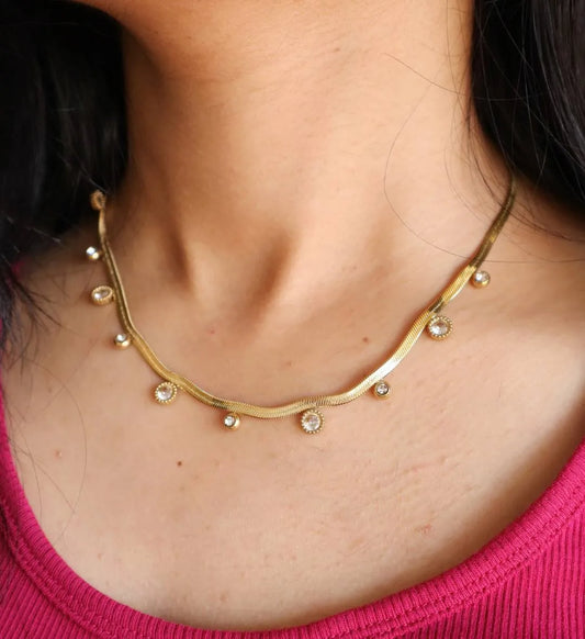 White Stone Drop Snake Chain Necklace
