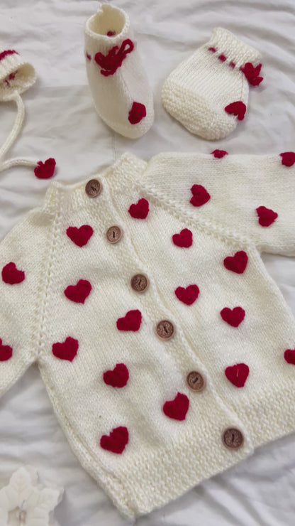 Heart Sweater Cardigan with cap & shoes